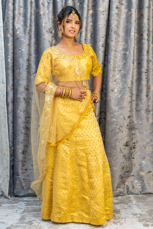 Yellow Cotton Lehenga Set with Embroidery