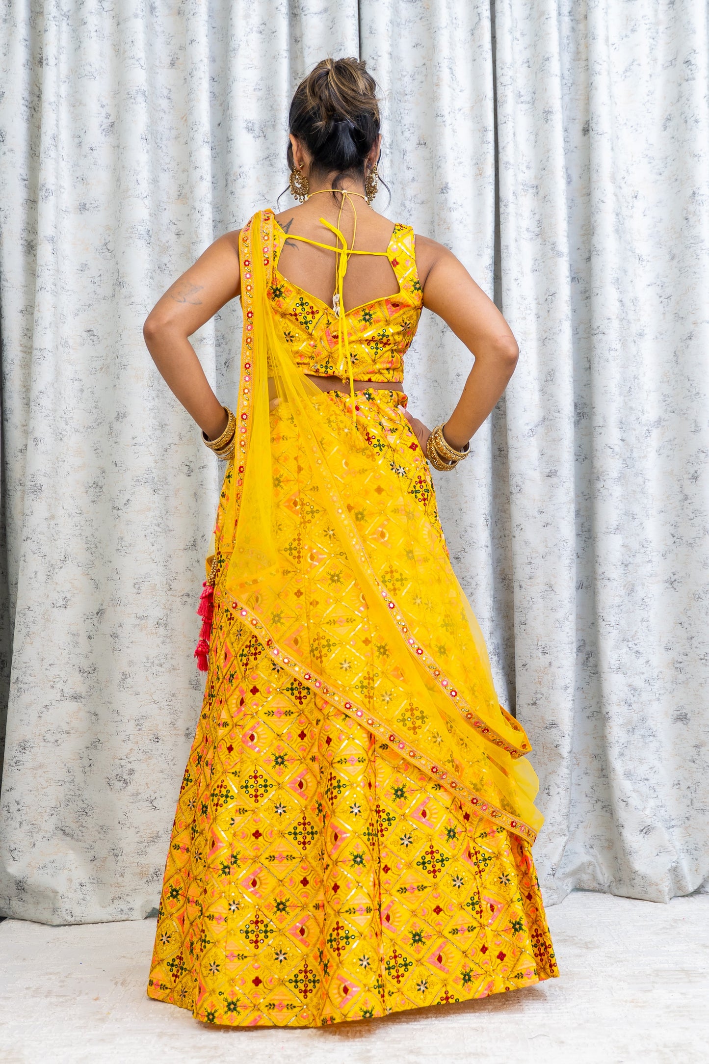 Yellow Colourful Cotton Lehnga Choli with Embroidery
