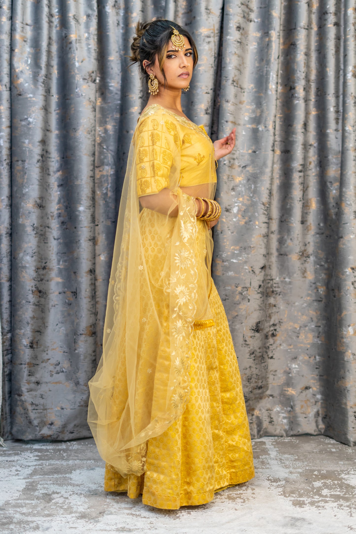 Yellow Cotton Lehenga Set with Embroidery