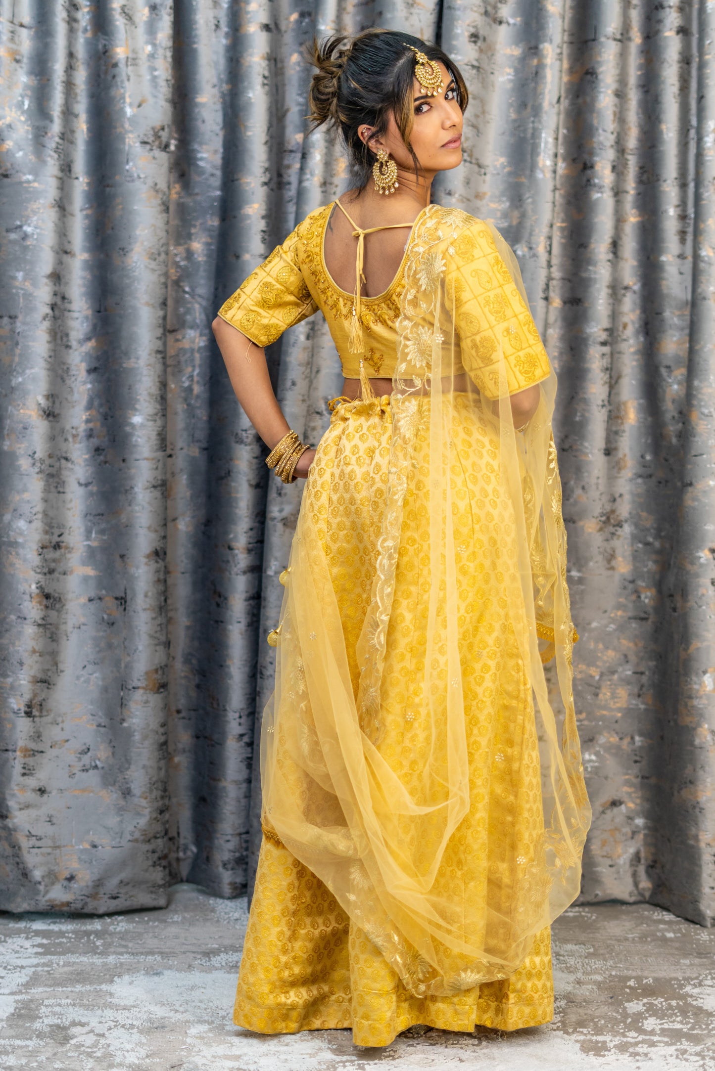 Yellow Cotton Lehenga Set with Embroidery