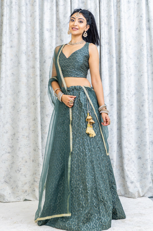 Grey Cotton Lehnga Choli with Embroidery