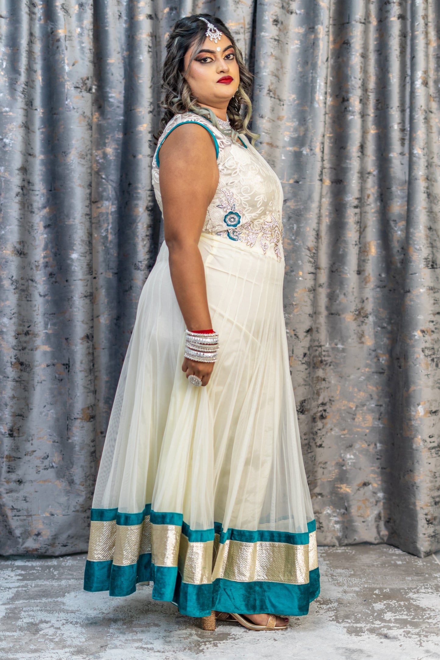 White Punjabi Set with Swarovski Stone Work
