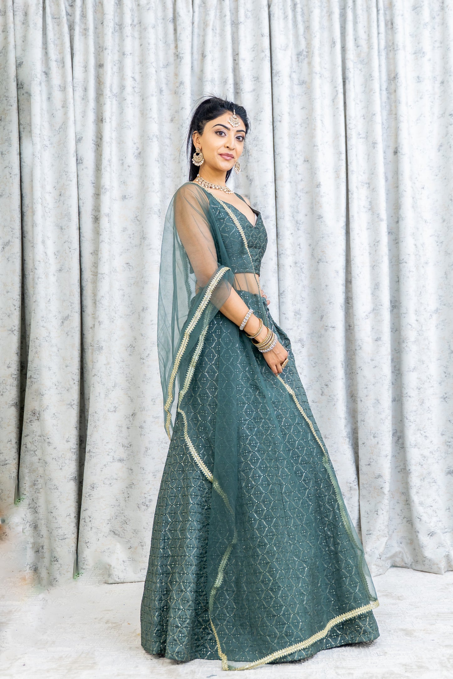 Grey Cotton Lehnga Choli with Embroidery