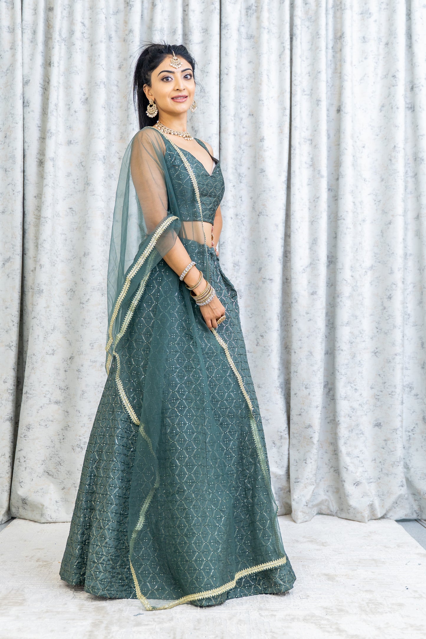 Grey Cotton Lehnga Choli with Embroidery