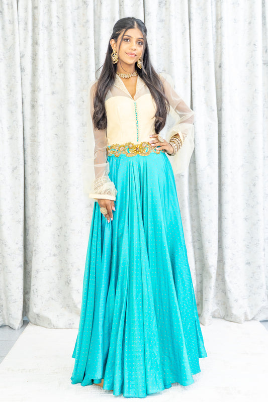 Blue Chinon Silk Anarkali