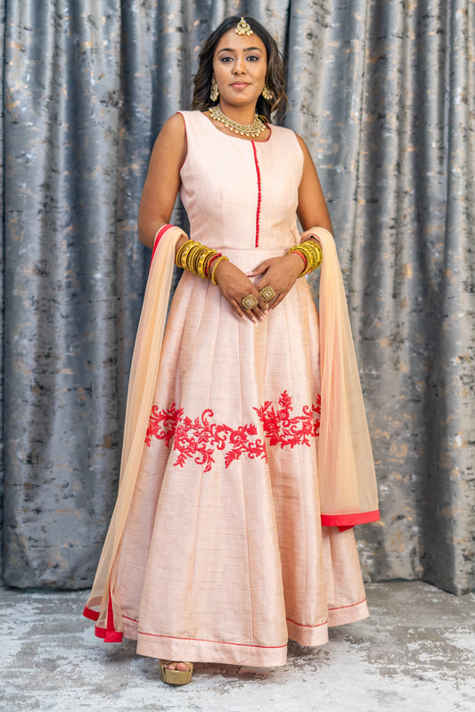 Pink Raw Silk Punjabi Set with Embroidery