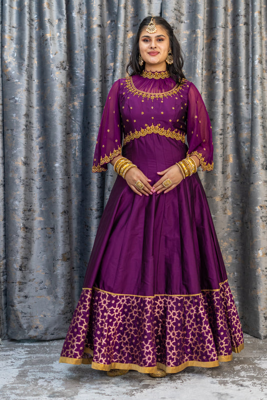 Purple Raw Silk Punjabi Set with Swarovski Stone Work