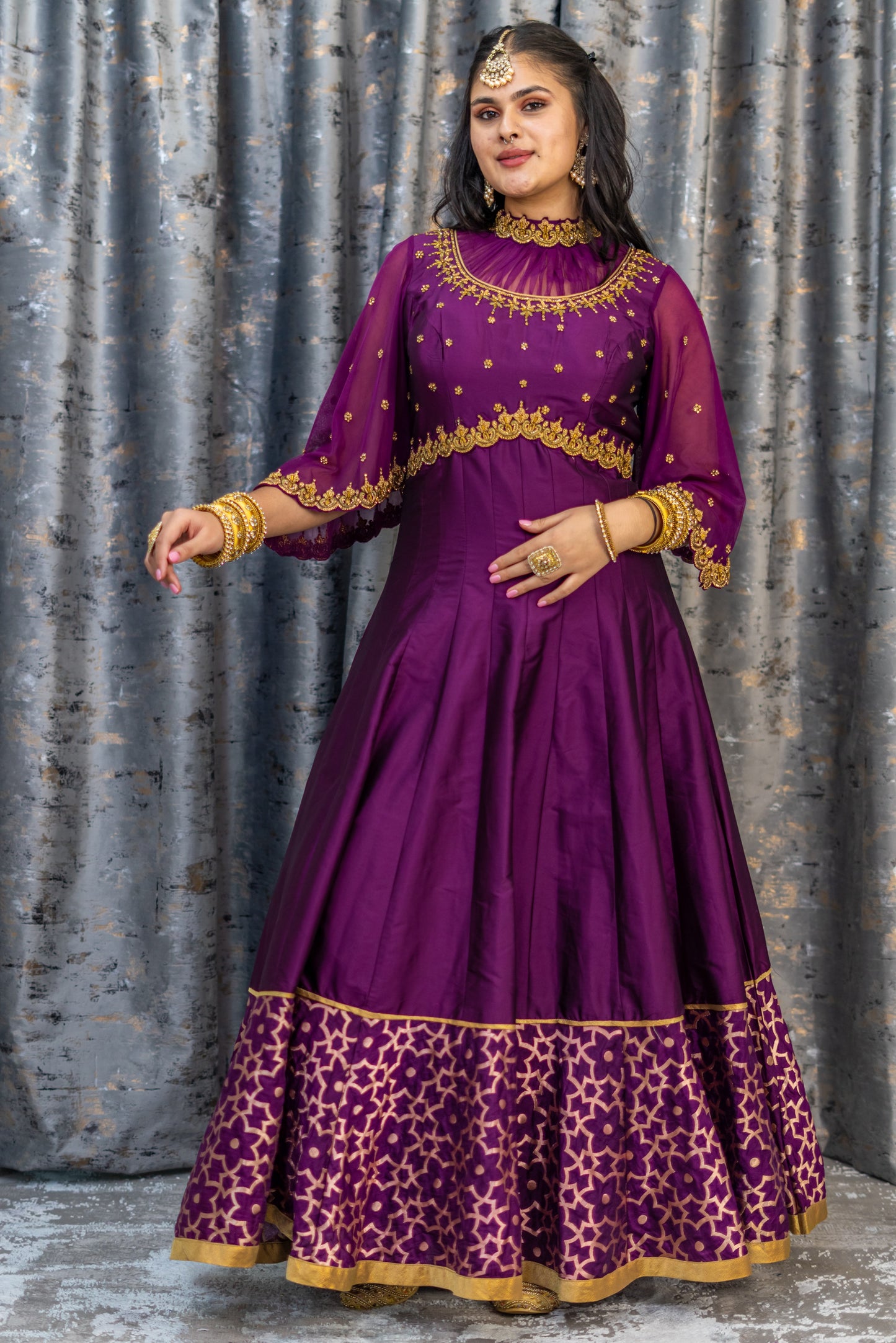 Purple Raw Silk Punjabi Set with Swarovski Stone Work