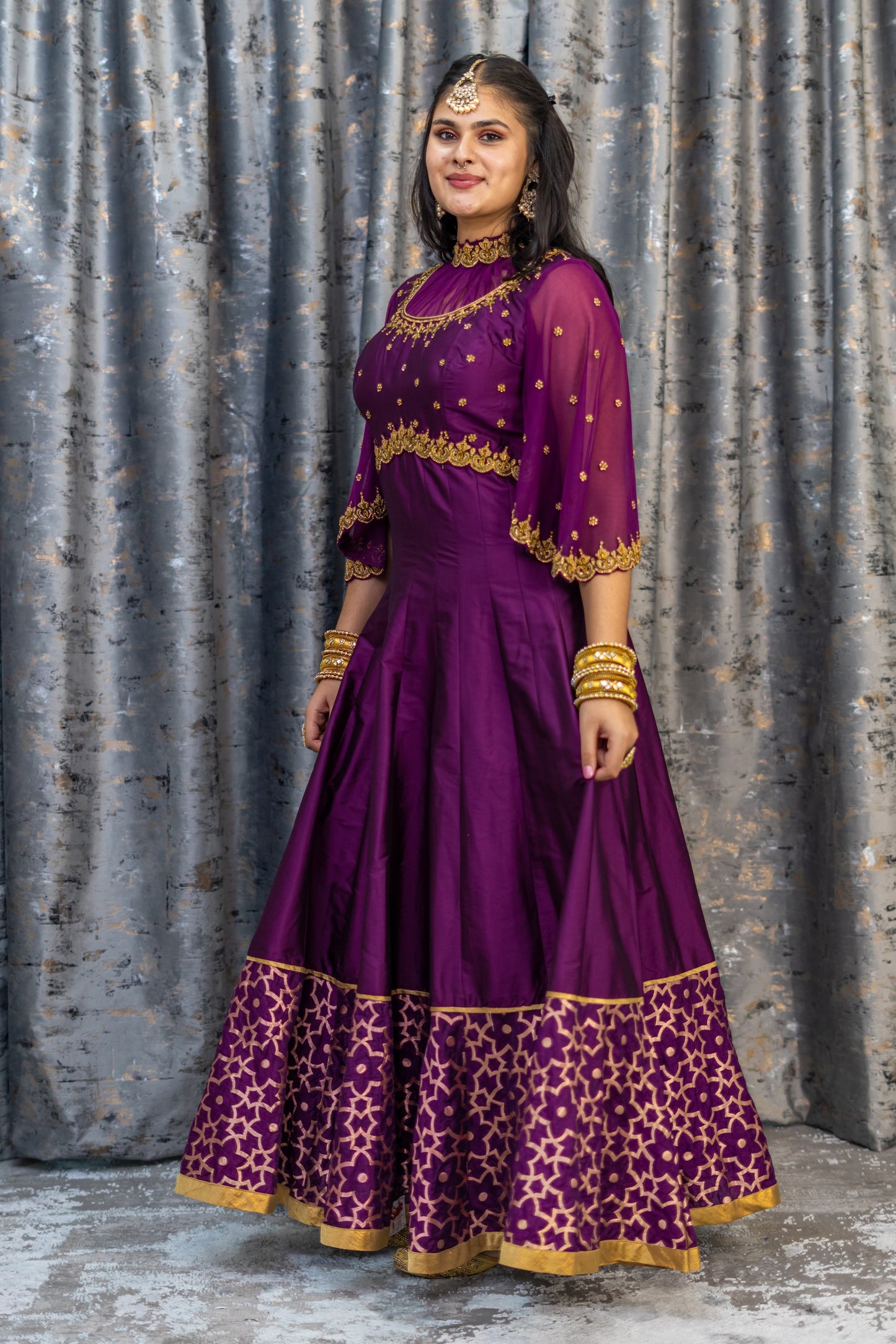 Purple Raw Silk Punjabi Set with Swarovski Stone Work