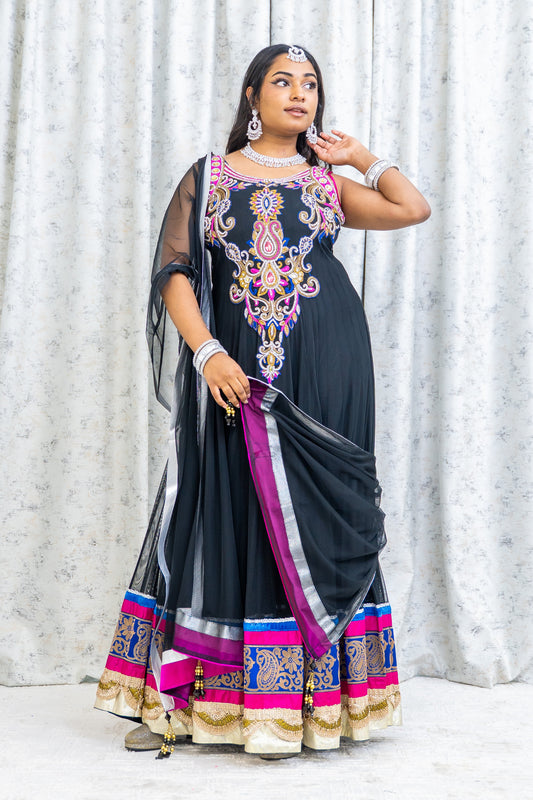Black Net Punjabi Set with Swarovski Stone Work