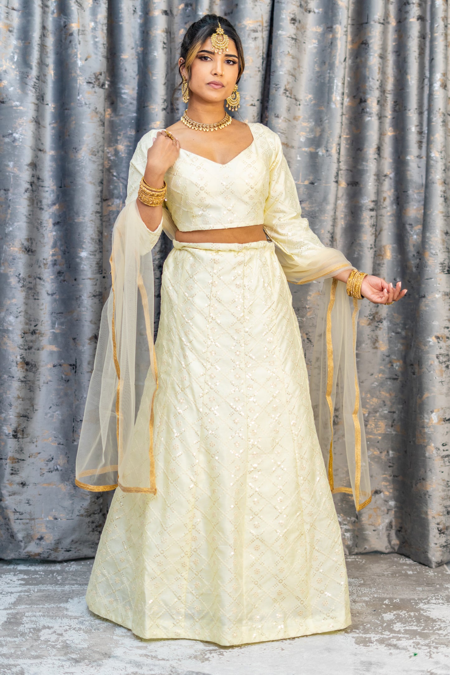 White Cotton Lehenga Set with Embroidery