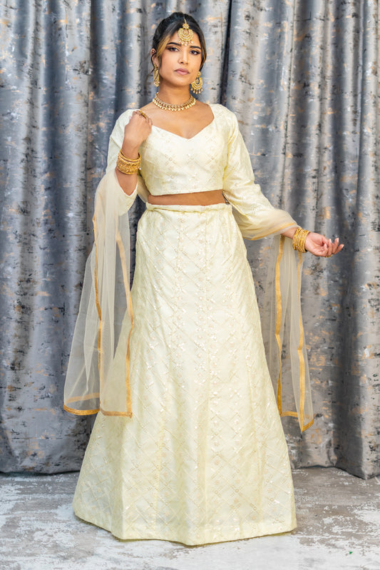White Cotton Lehenga Set with Embroidery