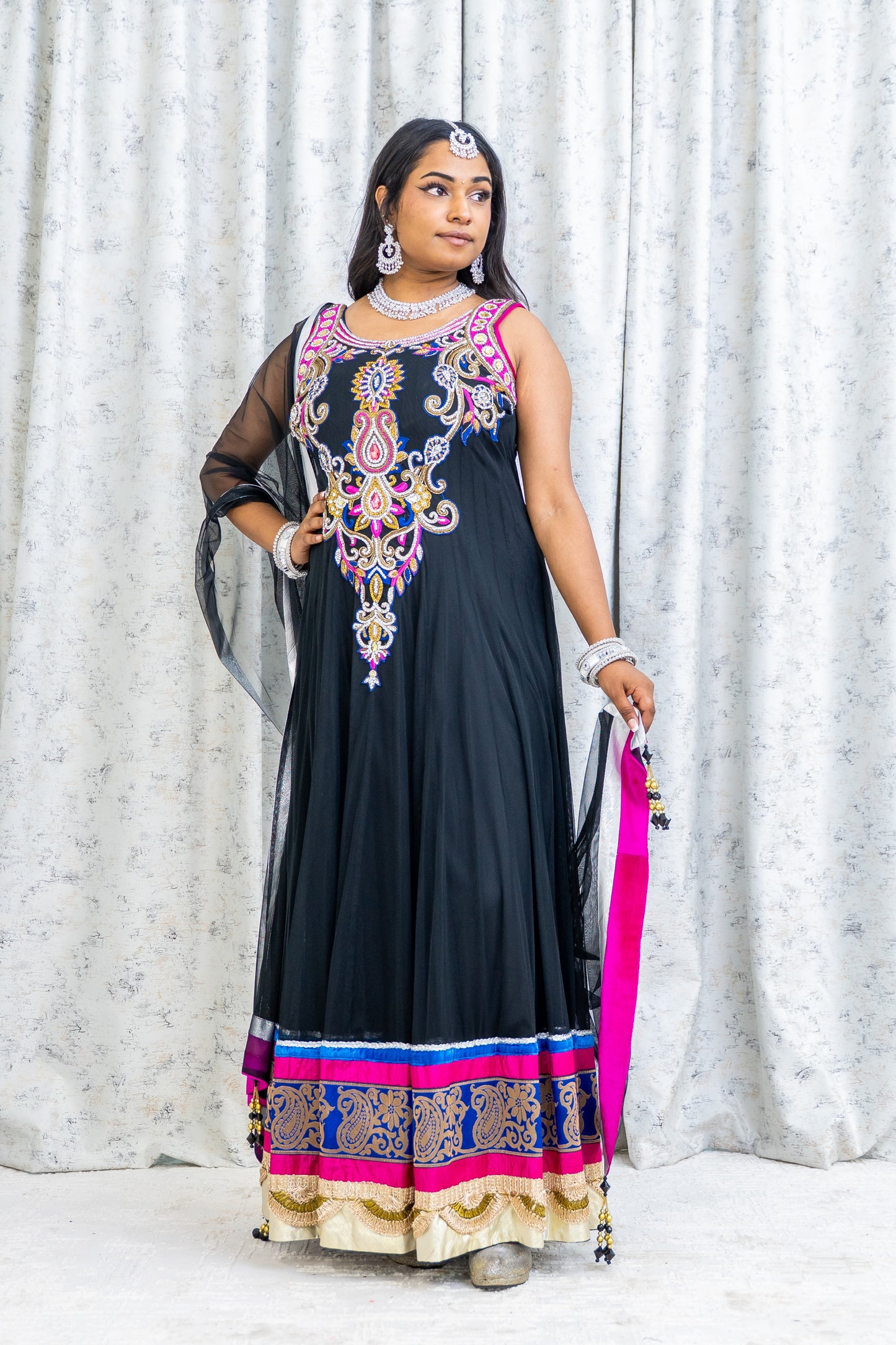 Black Net Punjabi Set with Swarovski Stone Work