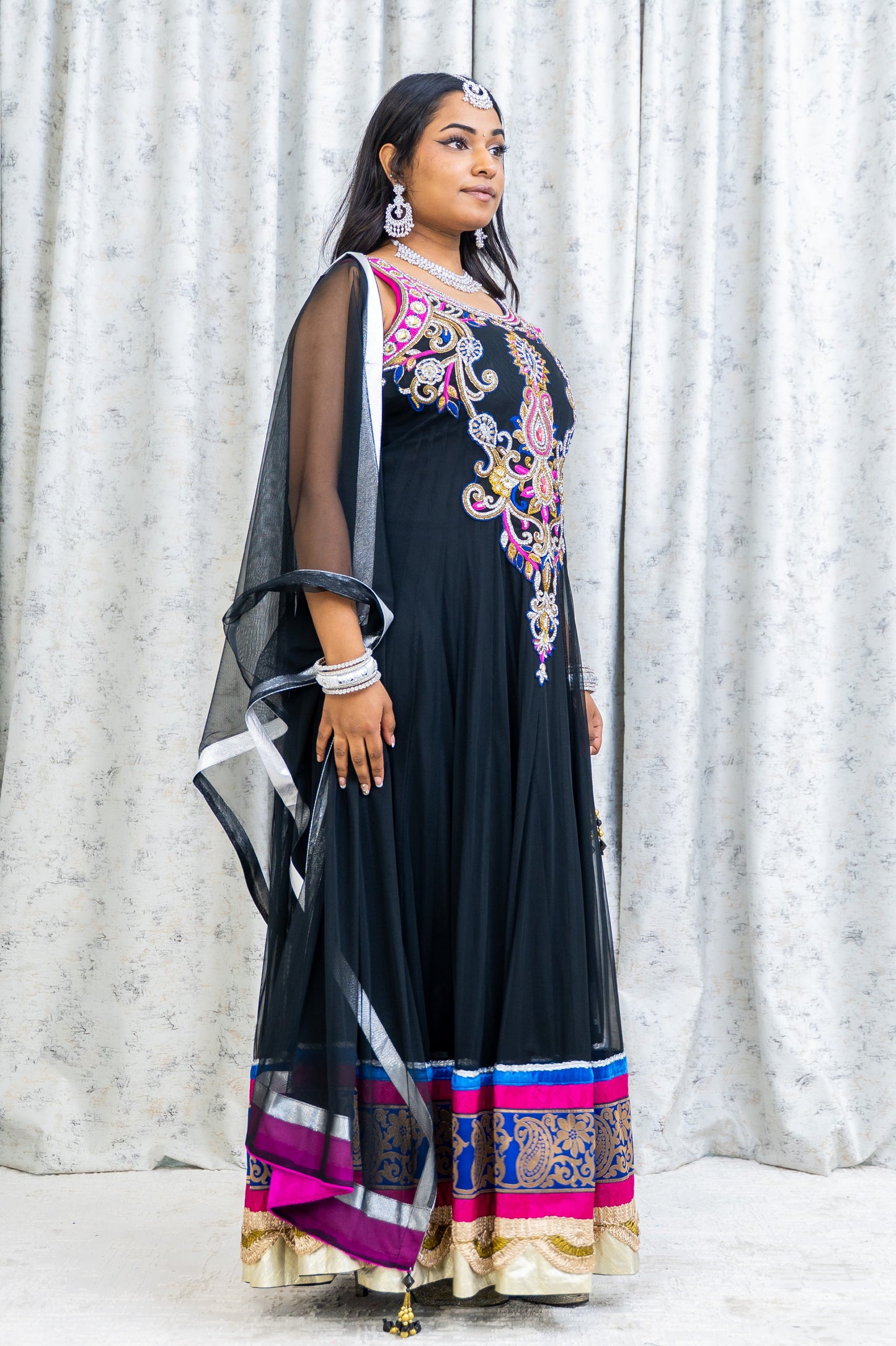 Black Net Punjabi Set with Swarovski Stone Work