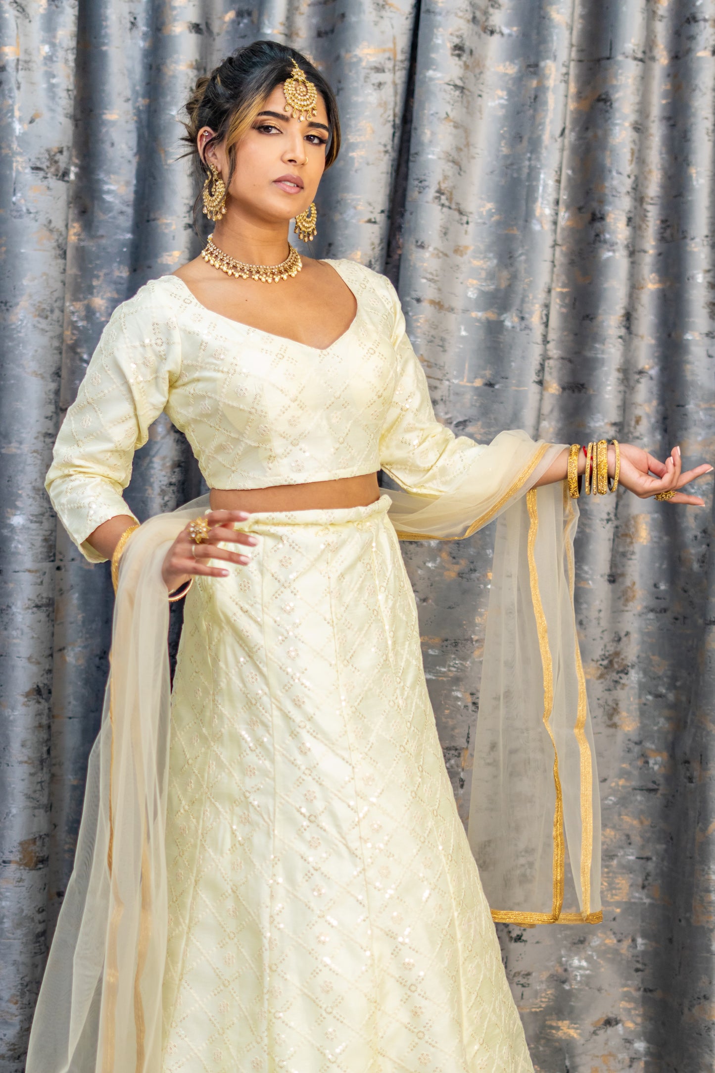 White Cotton Lehenga Set with Embroidery