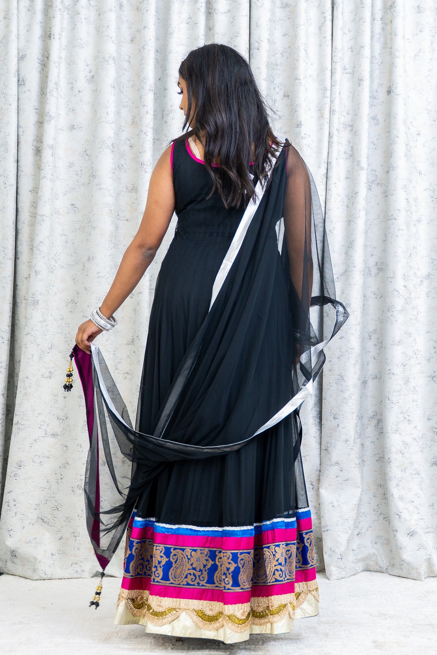 Black Net Punjabi Set with Swarovski Stone Work