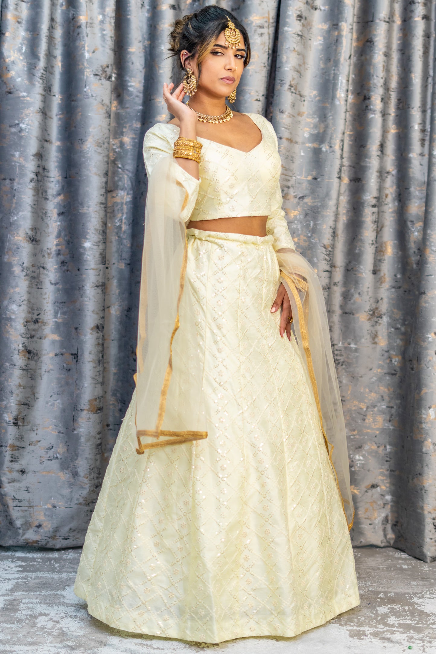 White Cotton Lehenga Set with Embroidery