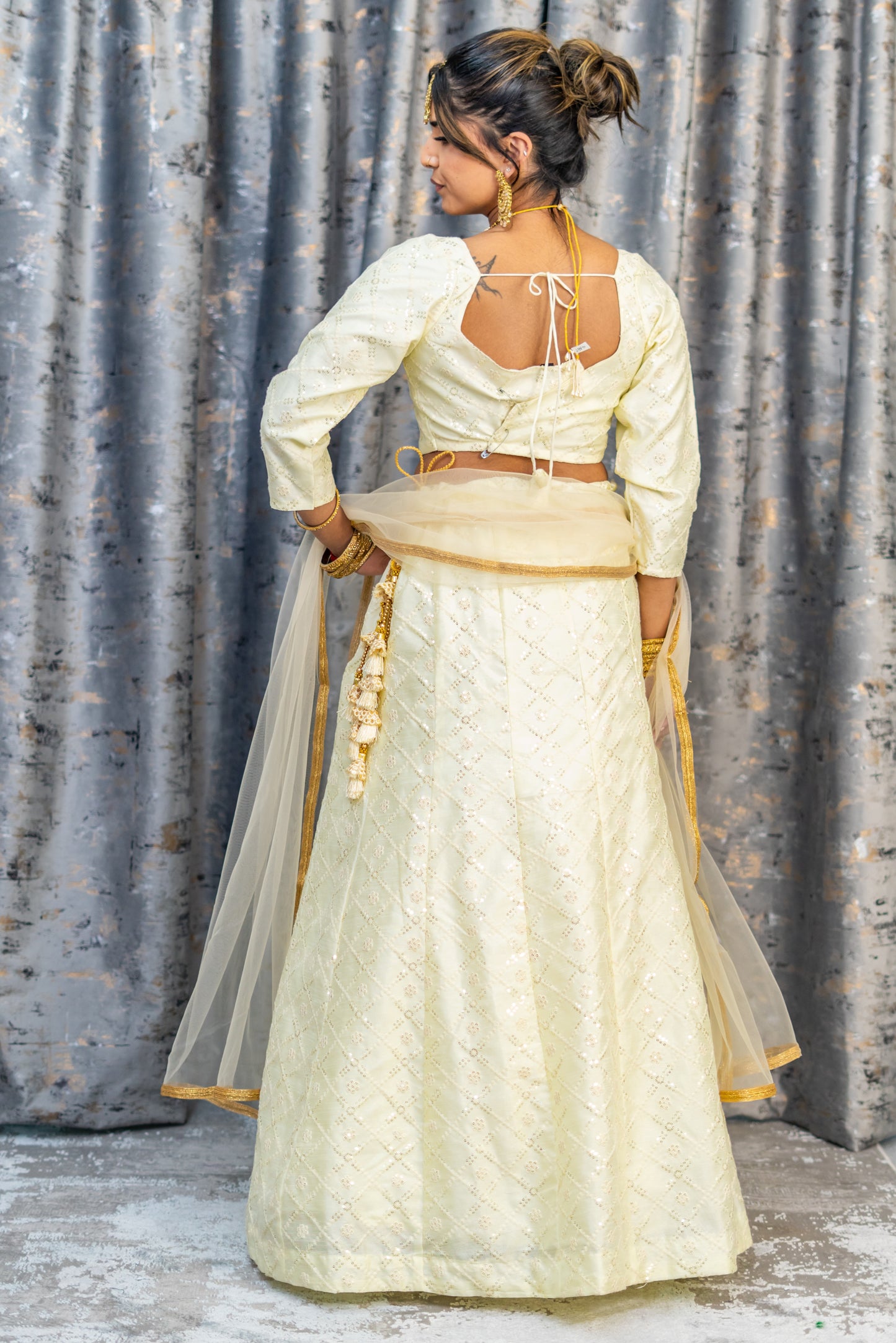 White Cotton Lehenga Set with Embroidery