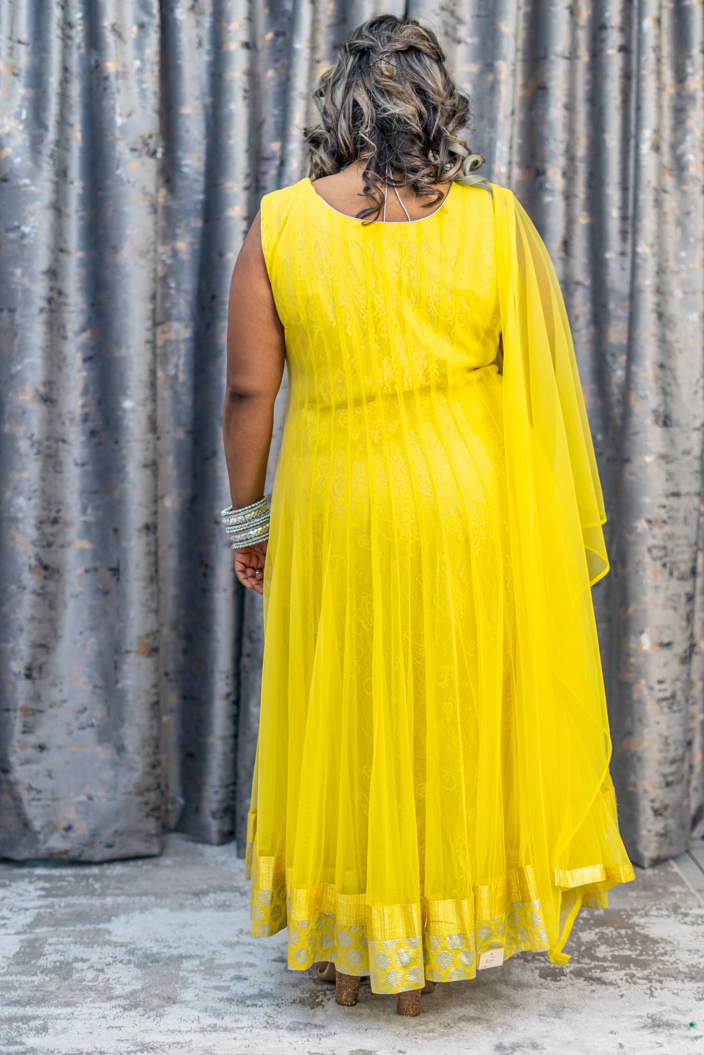Yellow Net Punjabi Set with Swarovski Stone Work
