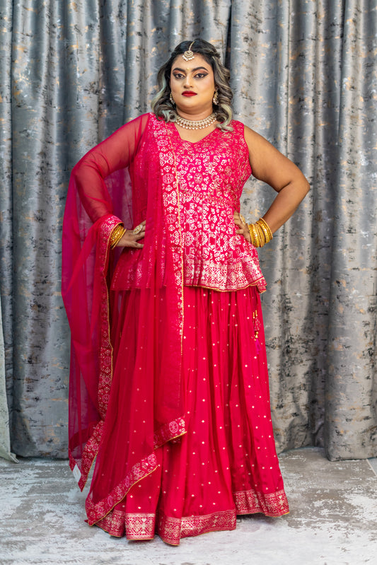 Rani Pink Brocade & Chinon Silk Punjabi Set