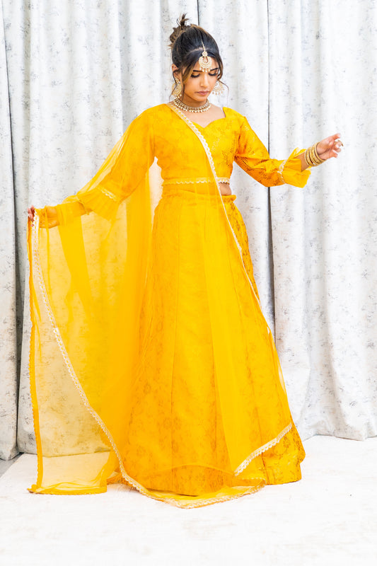 Marigold Brocade Lehnga Choli with Embroidery