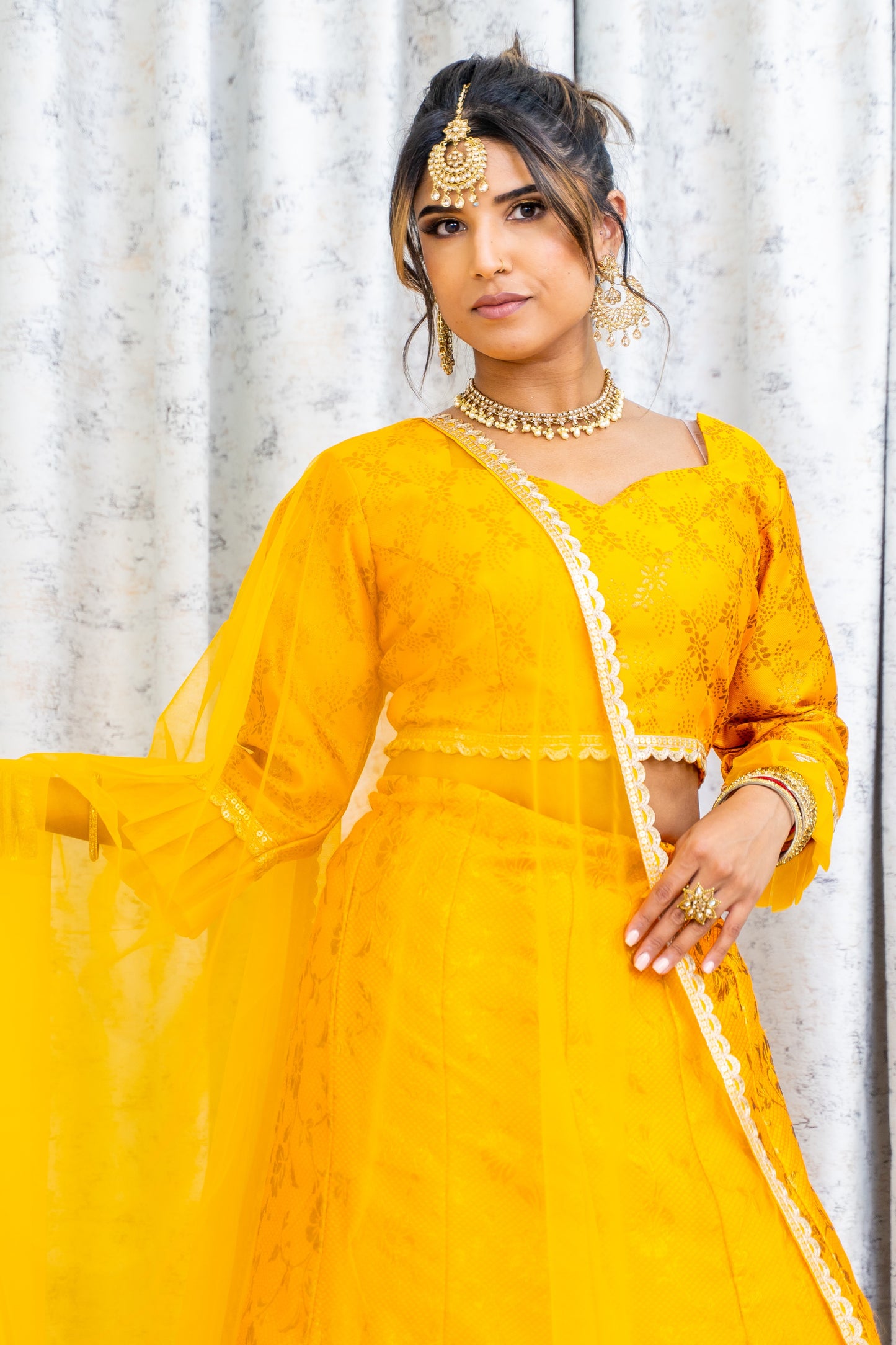 Marigold Brocade Lehnga Choli with Embroidery
