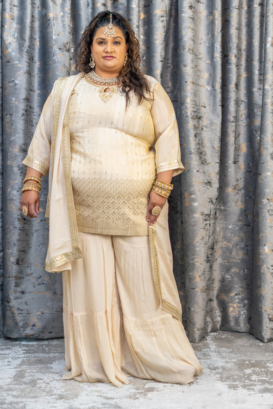 Cream Crepe Silk Punjabi Set