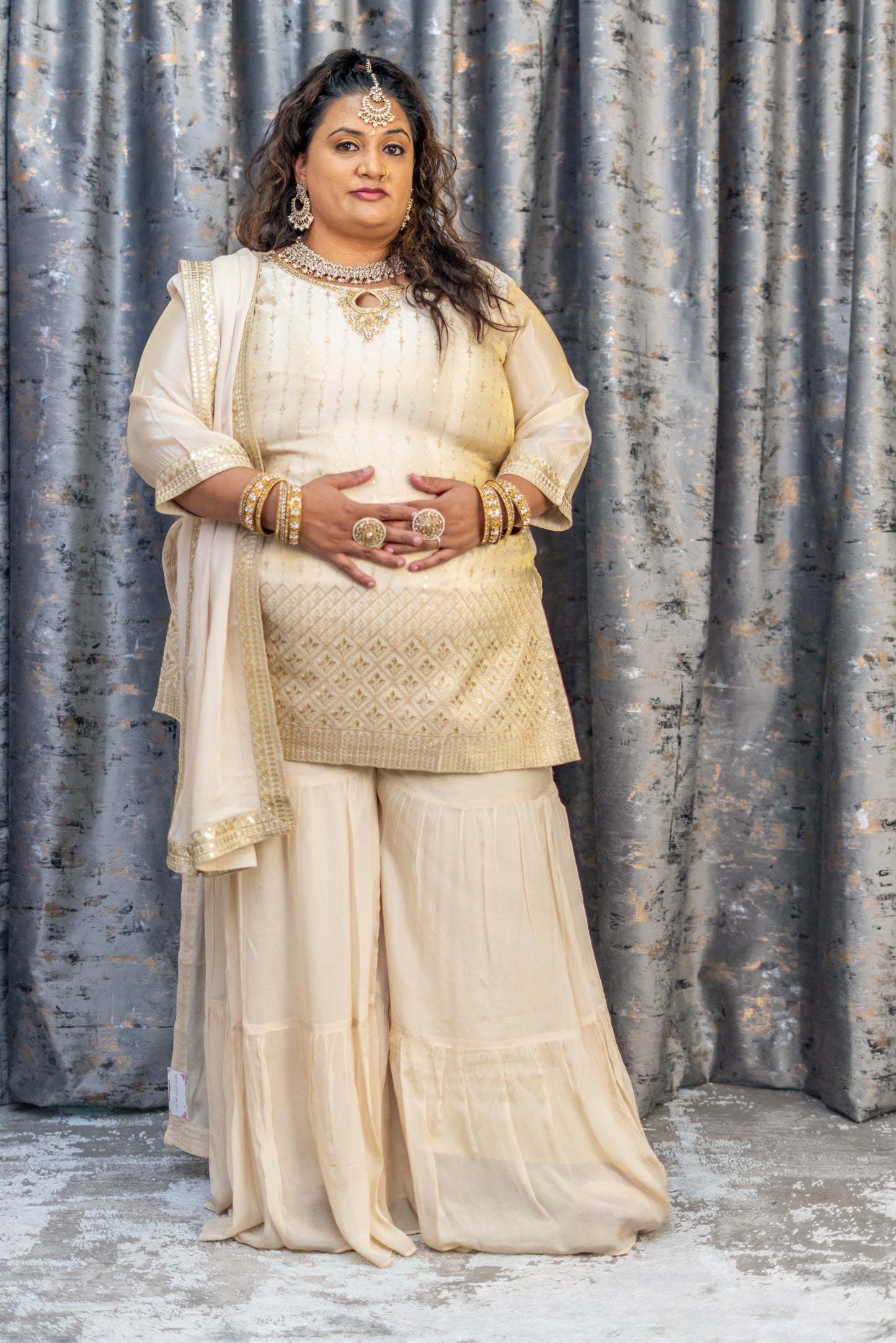 Cream Crepe Silk Punjabi Set