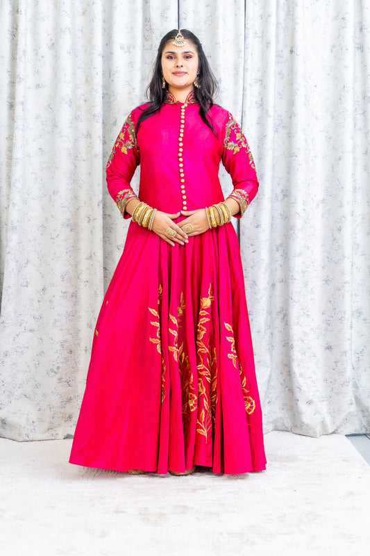 Pink Raw Silk Punjabi Set with Embroidery