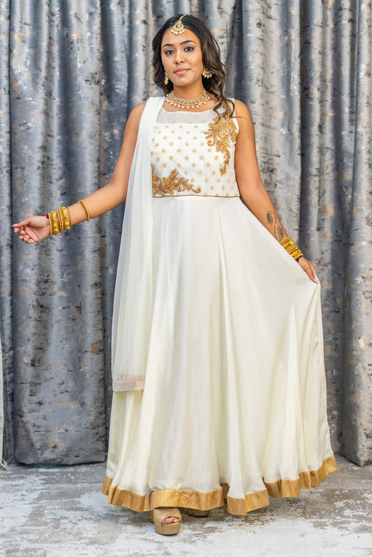 Off Withe Chinon Silk Punjabi Sete