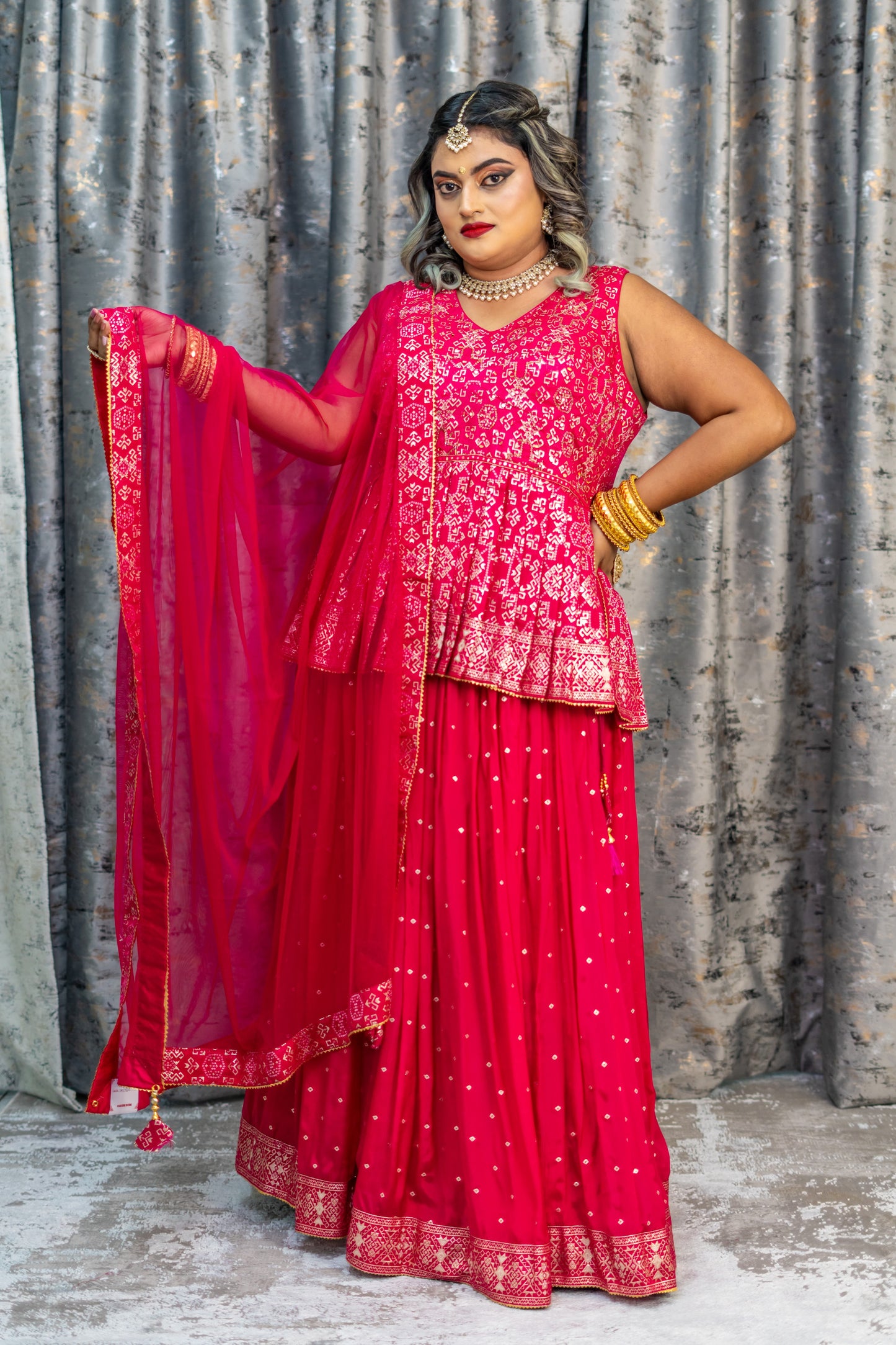 Rani Pink Brocade & Chinon Silk Punjabi Set