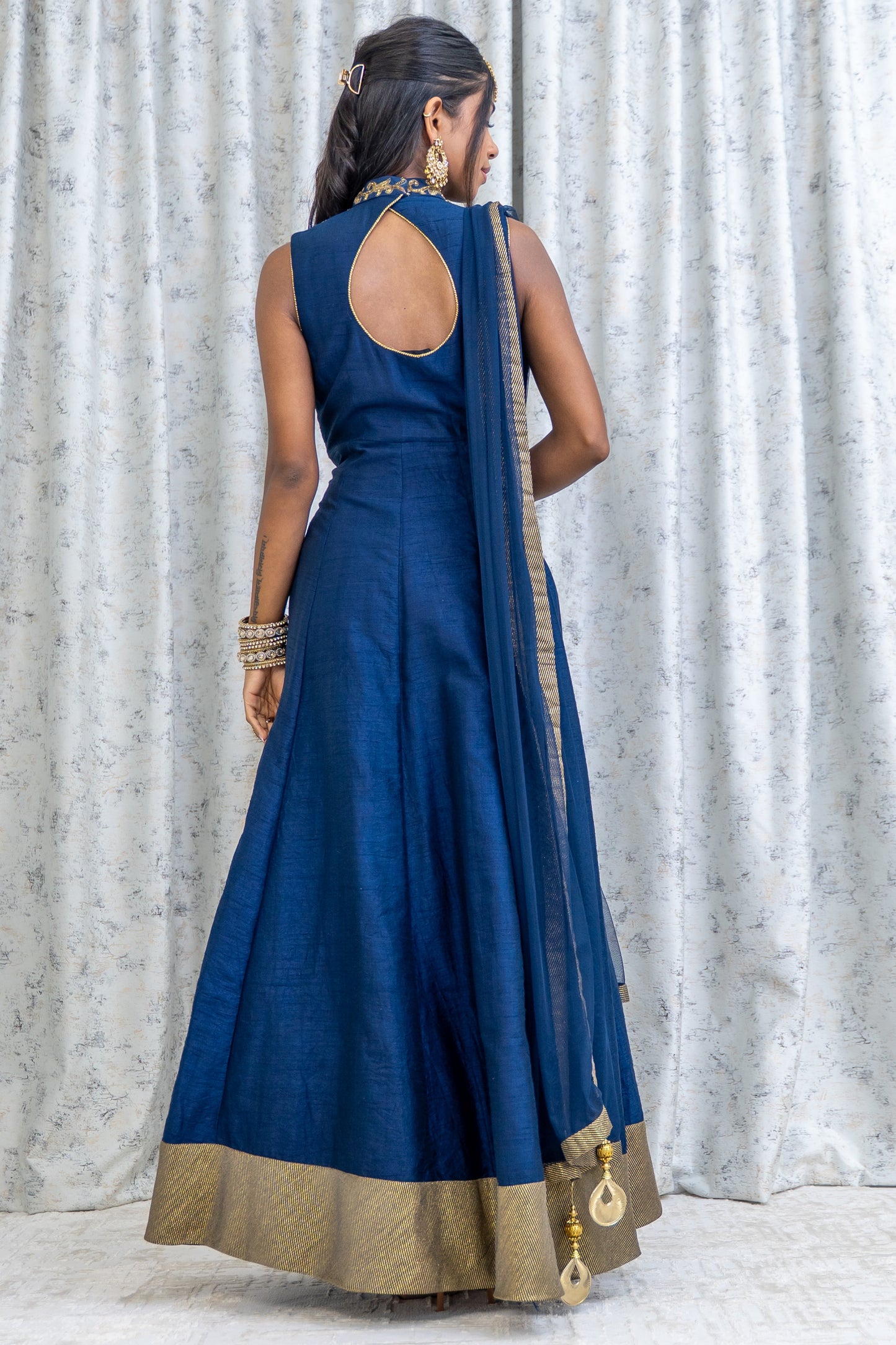 Navy Blue Raw Silk Punjabi Set with Swarovski Stone Work