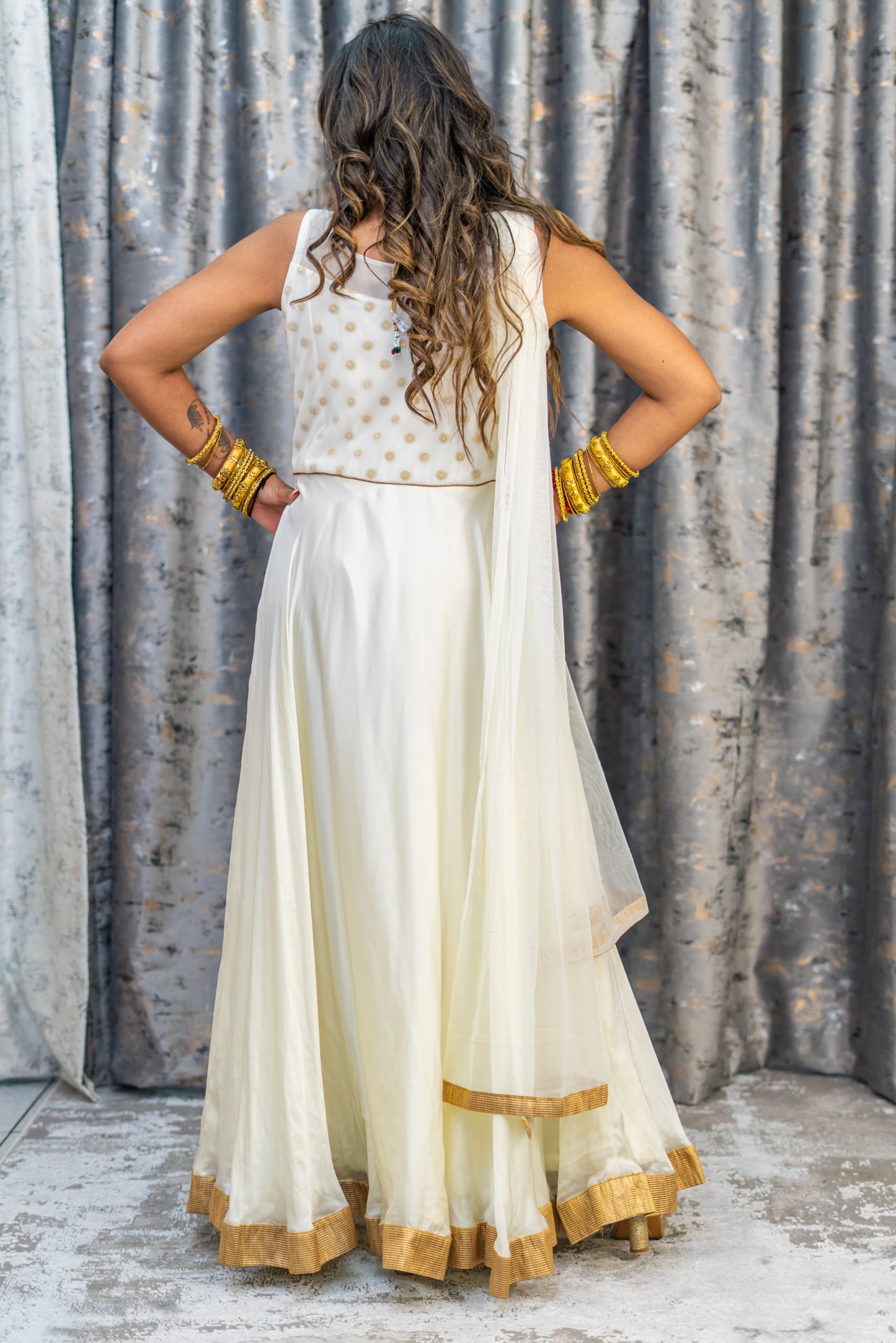 Off Withe Chinon Silk Punjabi Sete