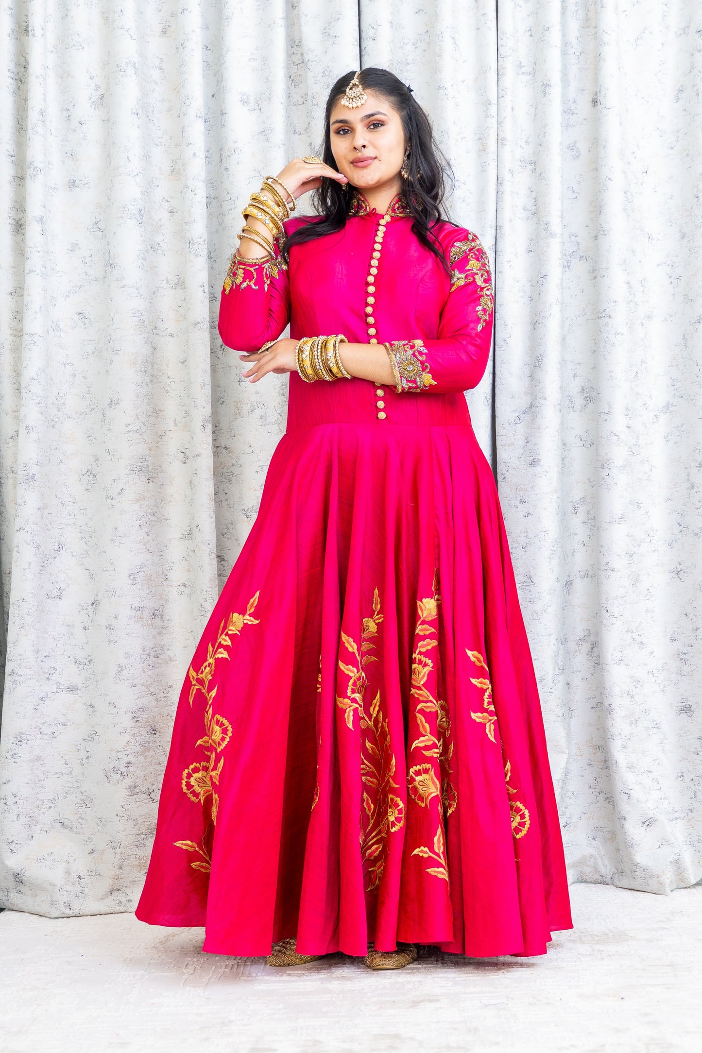 Pink Raw Silk Punjabi Set with Embroidery