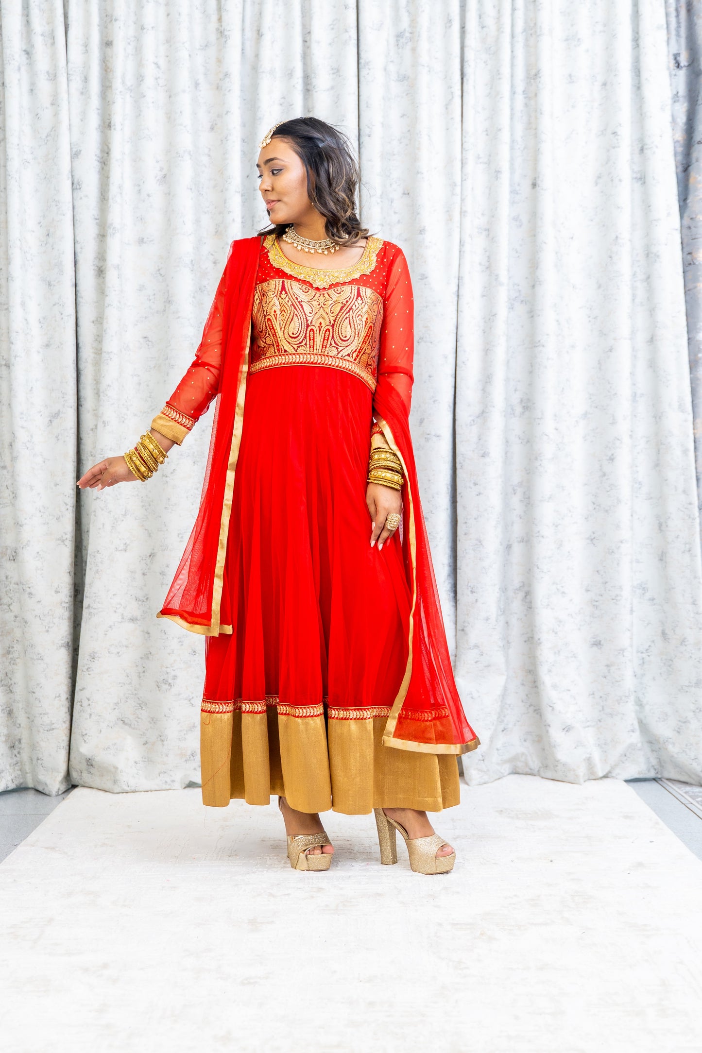 Red Net Punjabi Set