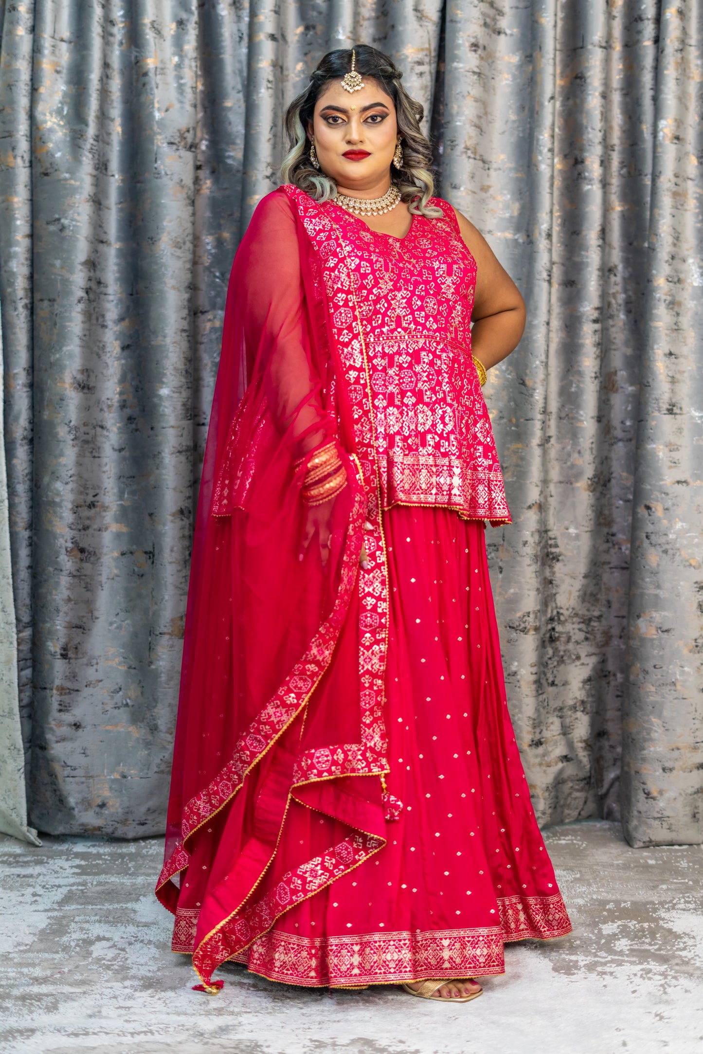 Rani Pink Brocade & Chinon Silk Punjabi Set
