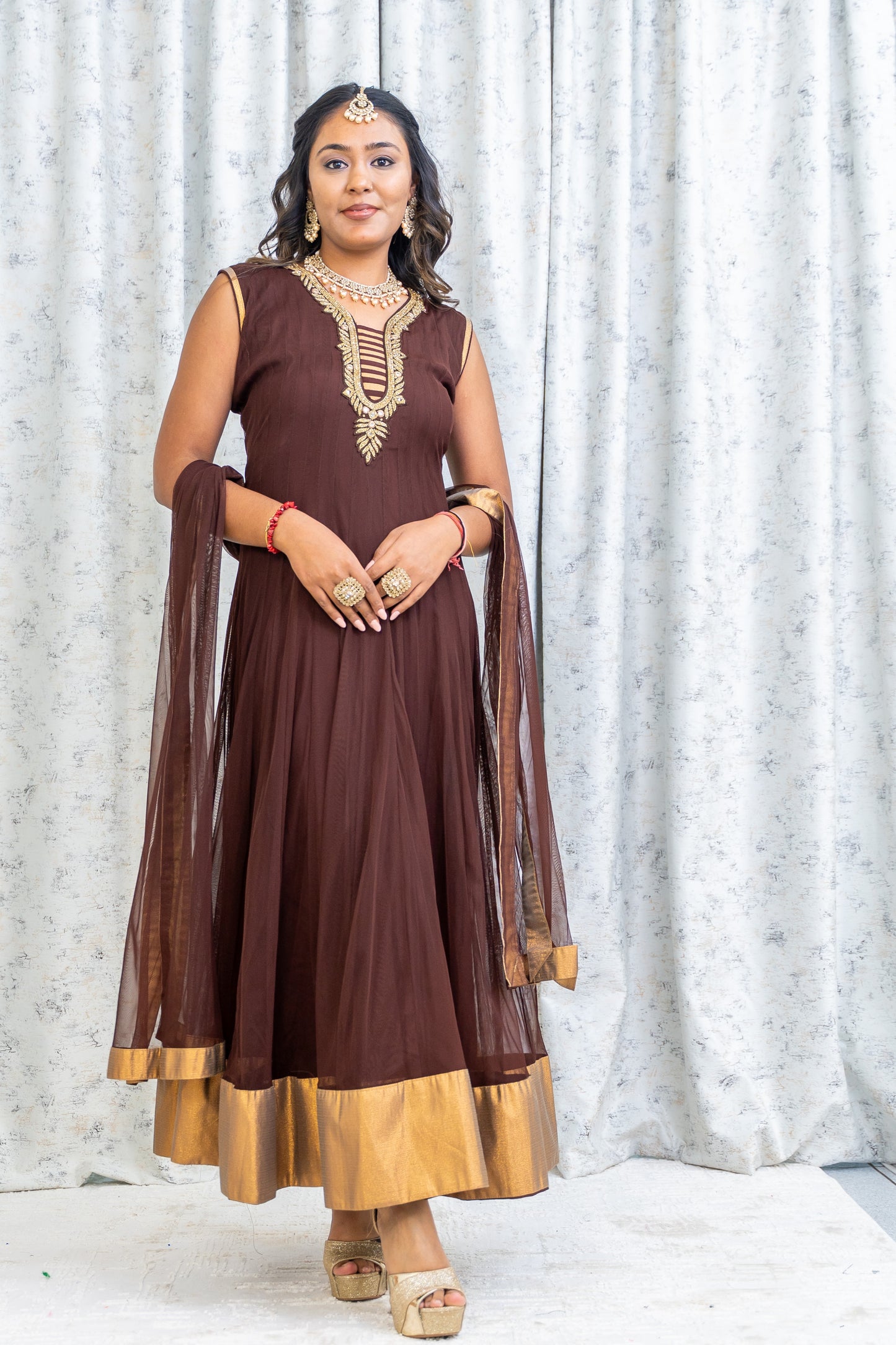 Brown Net Punjabi Set