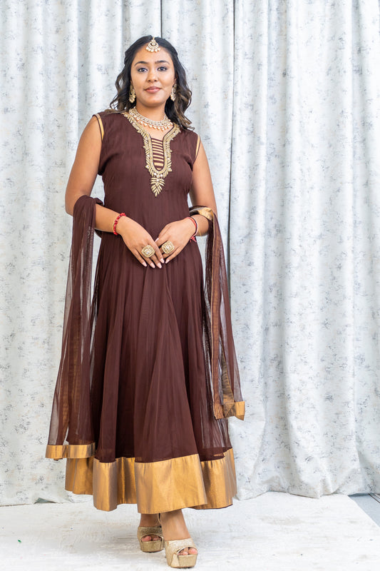 Brown Net Punjabi Set