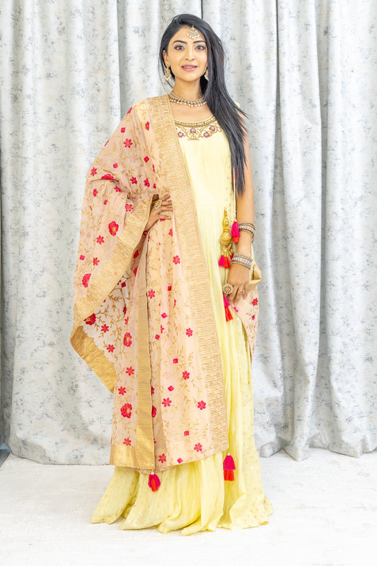 Yellow Cotton Anarkali Set