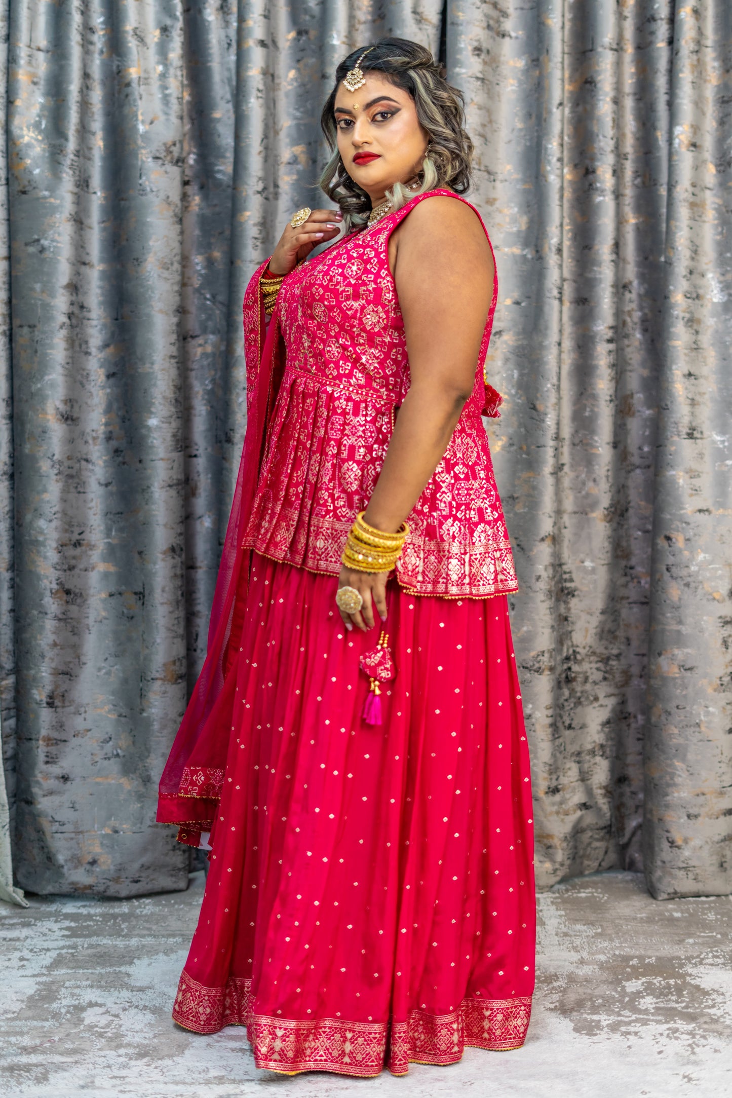 Rani Pink Brocade & Chinon Silk Punjabi Set