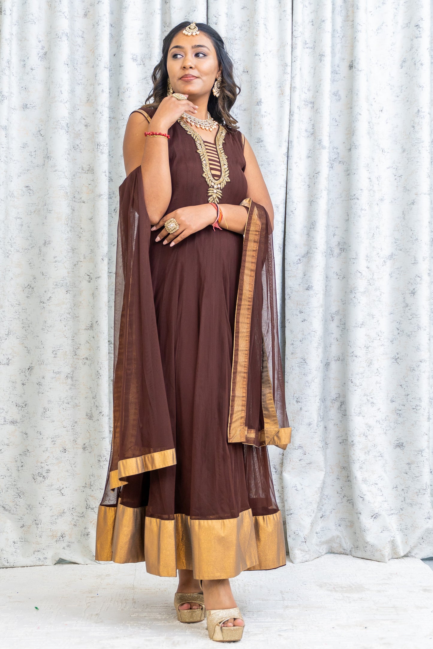 Brown Net Punjabi Set