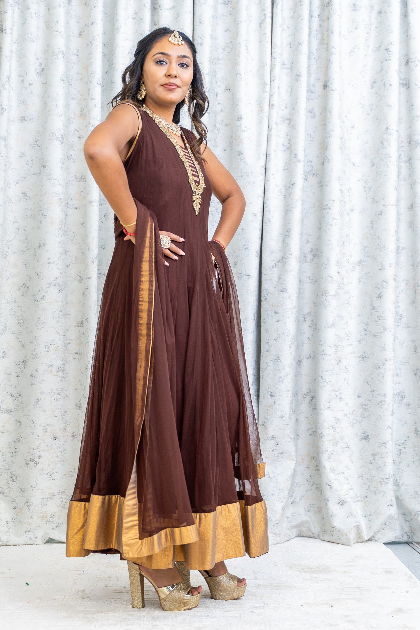 Brown Net Punjabi Set