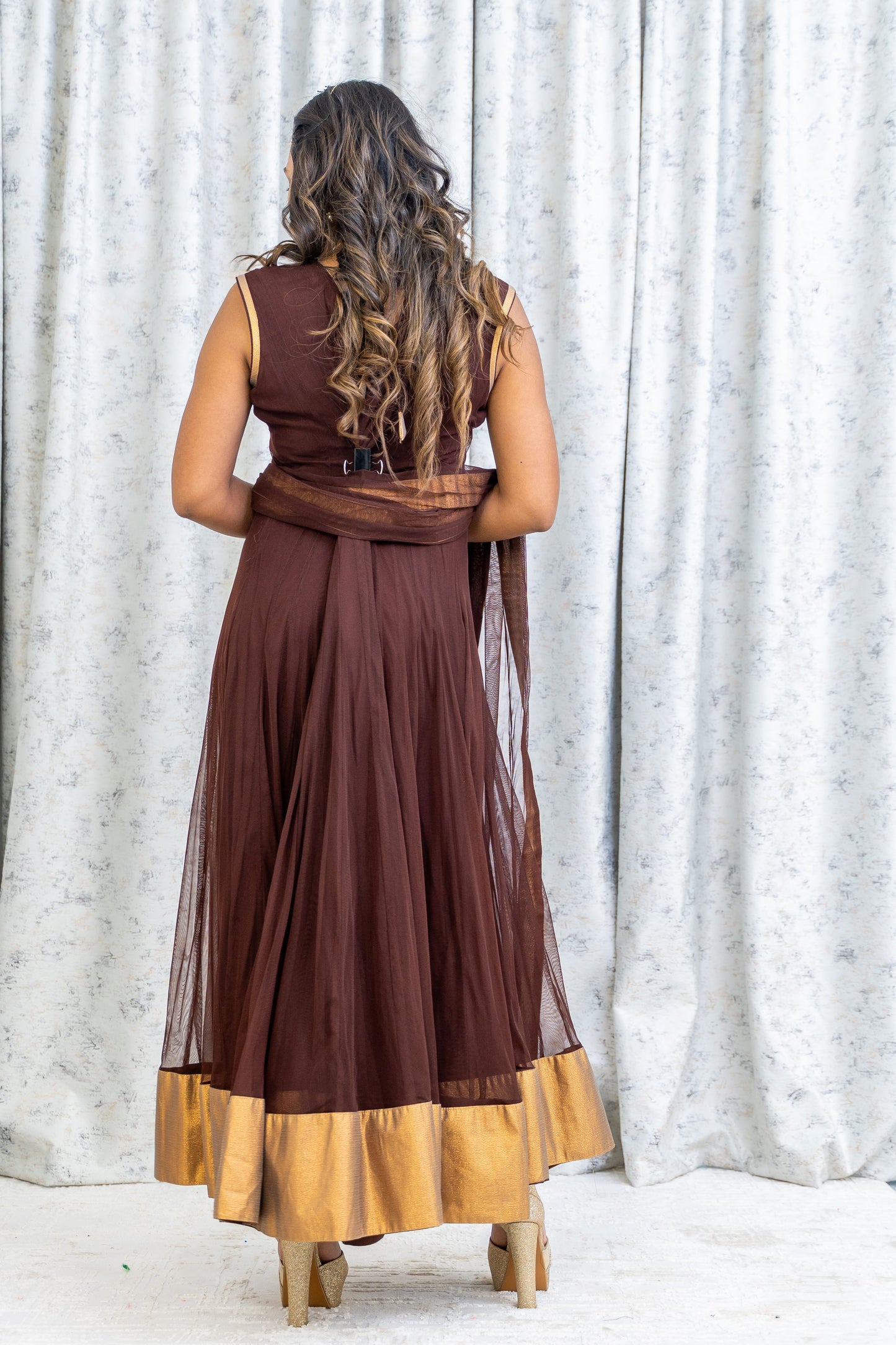 Brown Net Punjabi Set