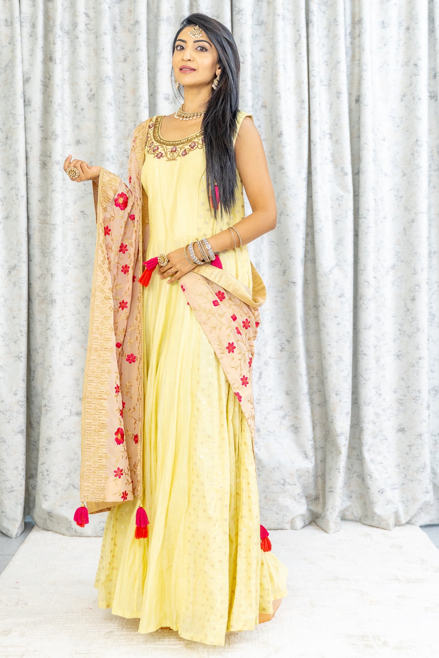 Yellow Cotton Anarkali Set