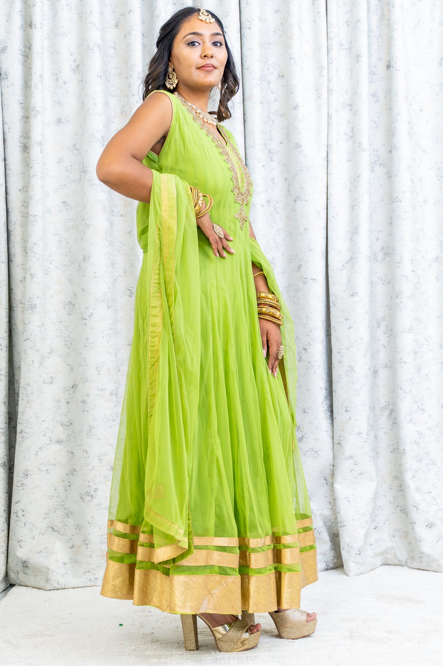 Green Net Punjabi Set