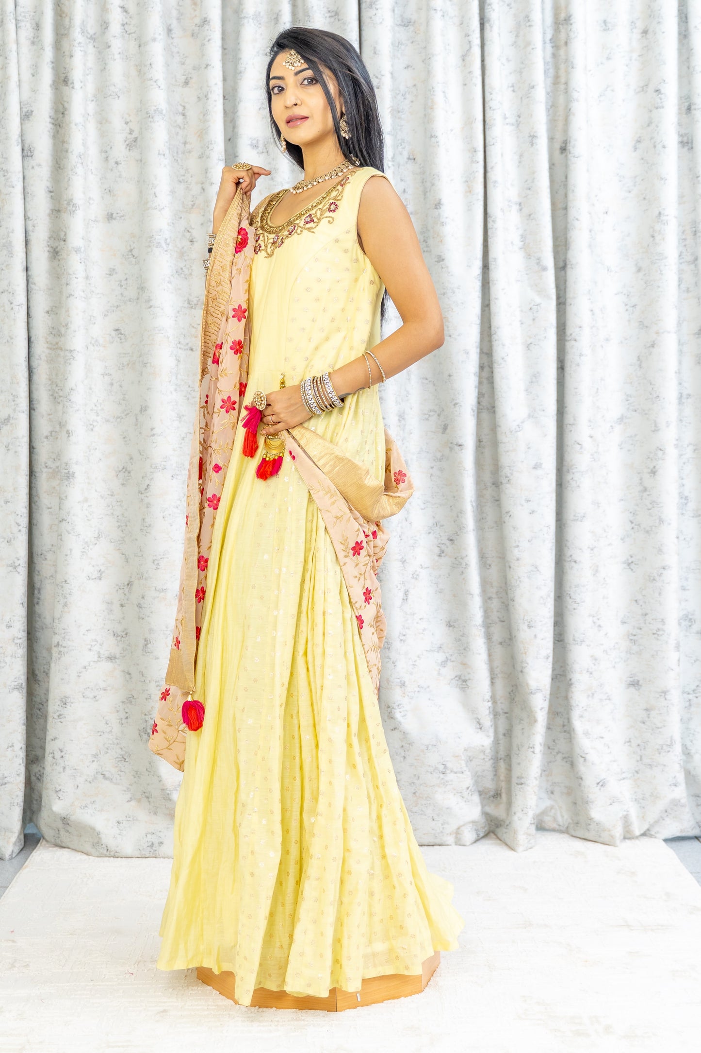 Yellow Cotton Anarkali Set