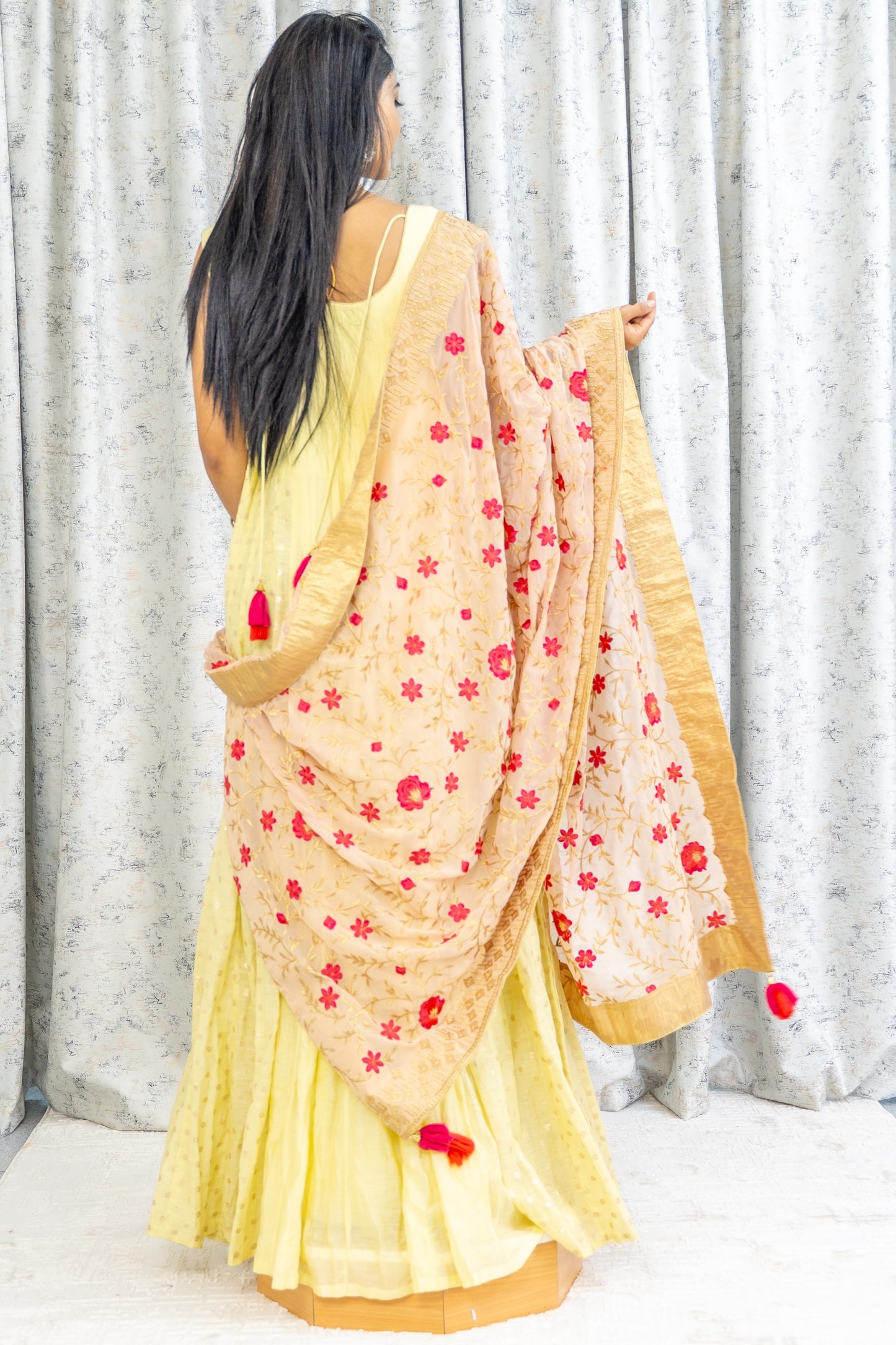 Yellow Cotton Anarkali Set