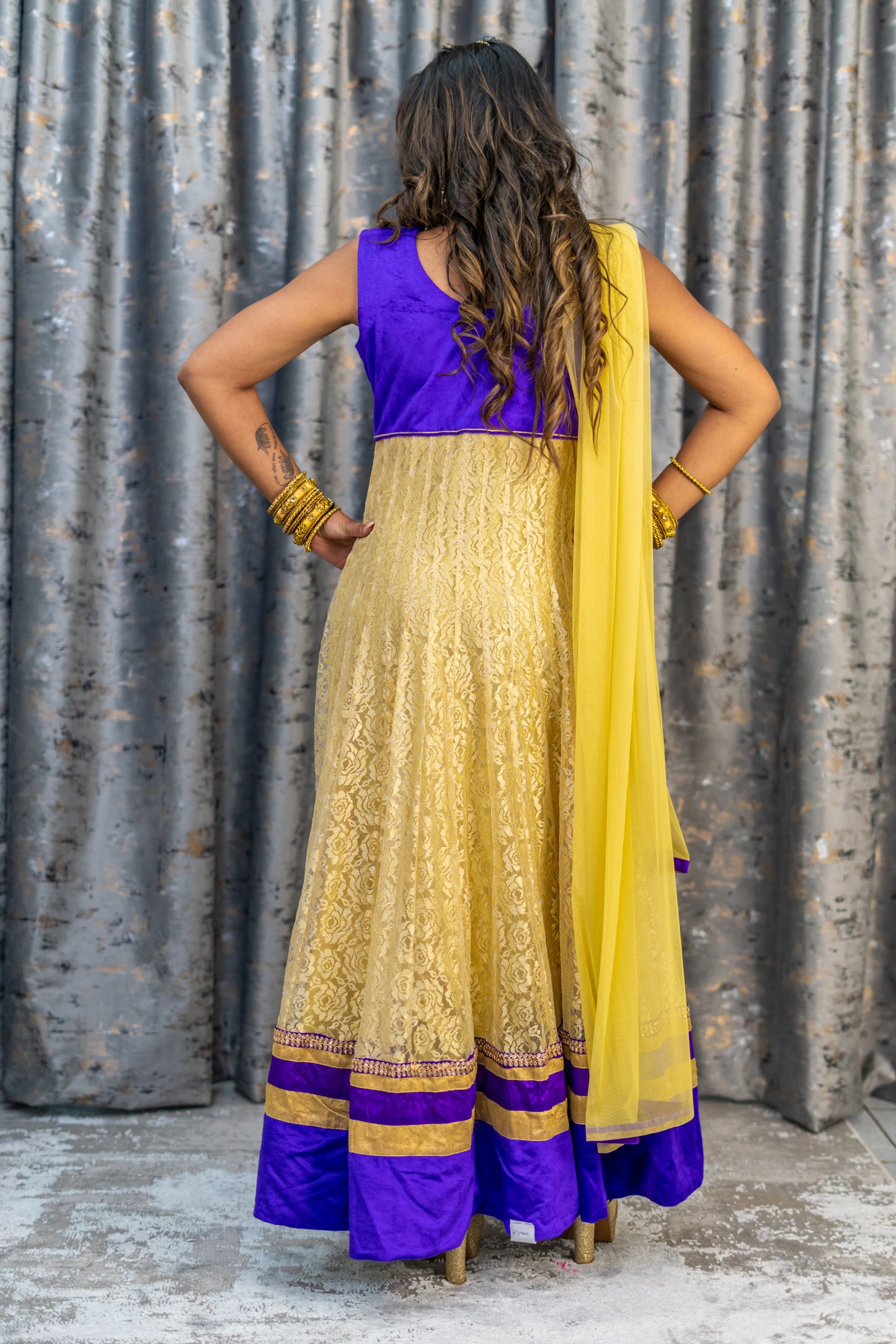 Gold Net Punjabi Set with Purple