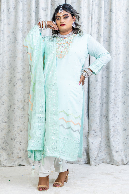 Blue Cotton Punjabi Set with Embroidery