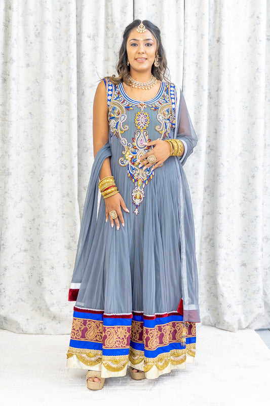 Grey Net Punjabi Set with Swarovski Stone Work